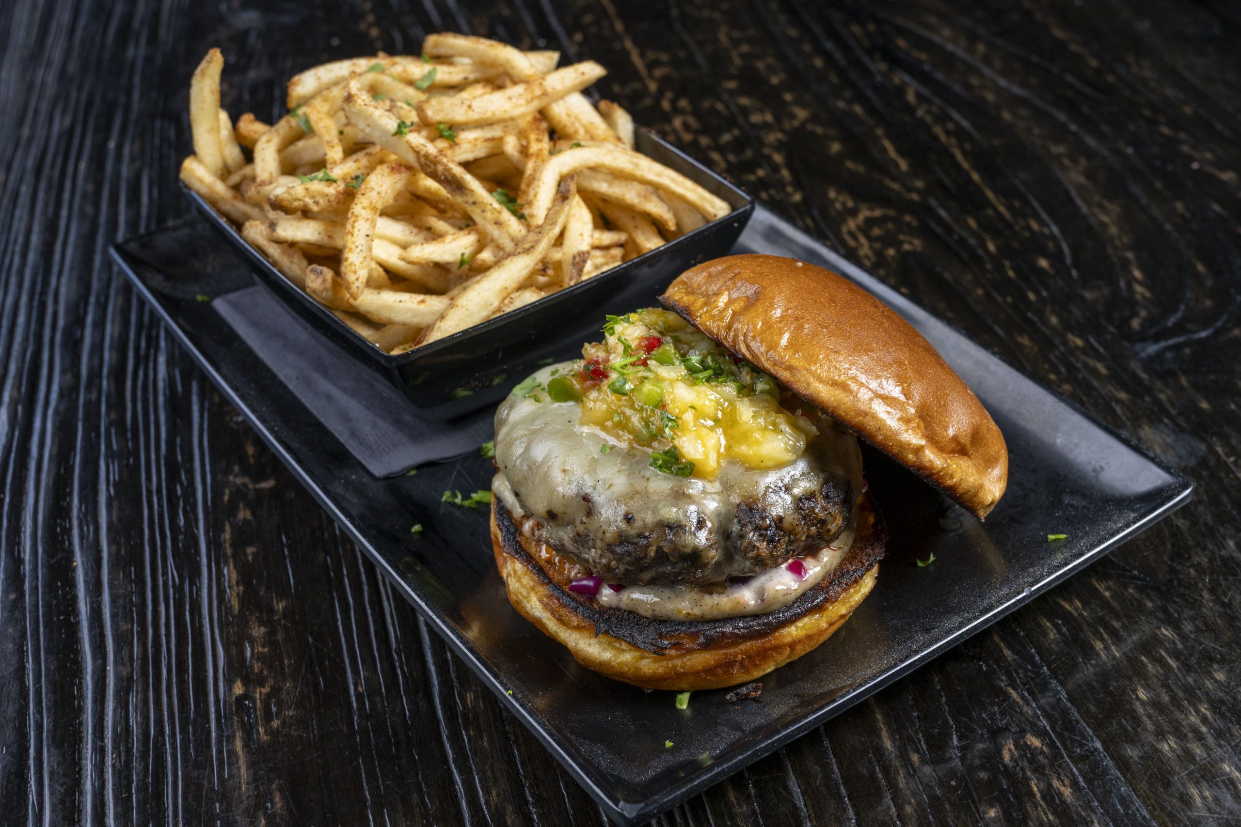 F&F Jerk Turkey Burger at Fin and Feathers